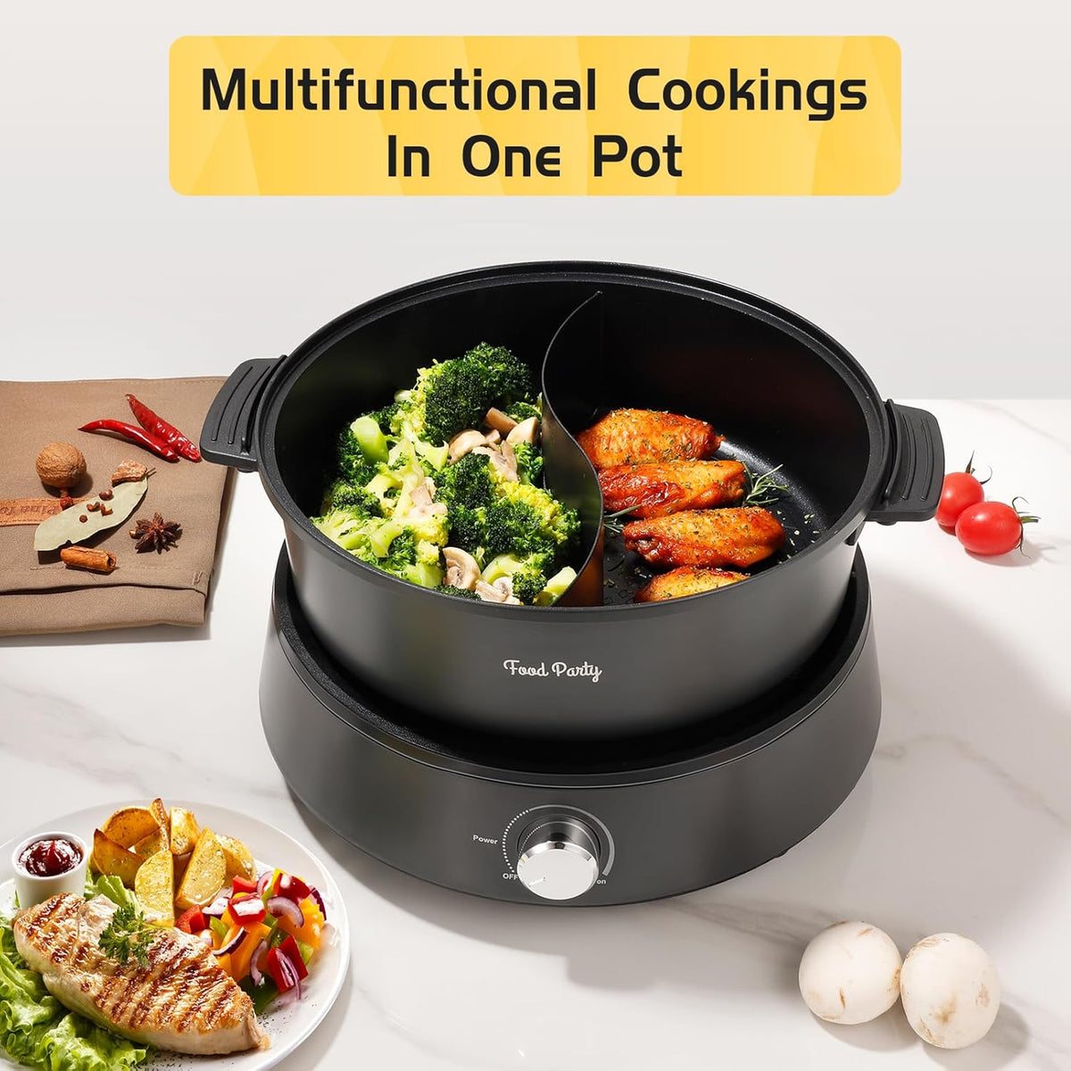 FOOD PARTY Electric hot pot 4L double sided 1350 W