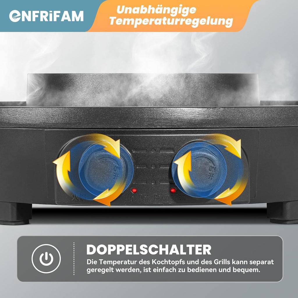 ENFRIFAM Electric hot pot 2 in 1 with raclette grill 2000 W