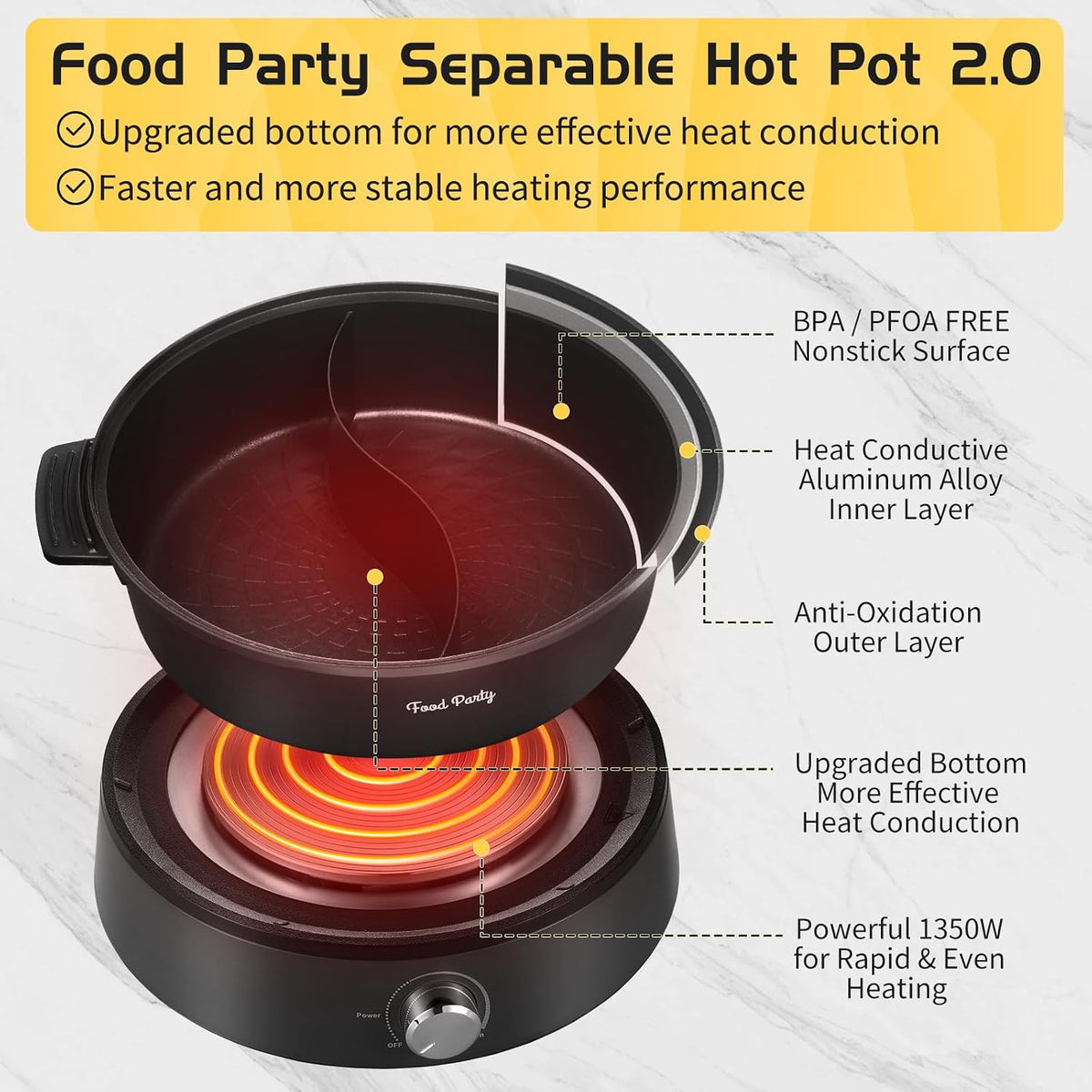 FOOD PARTY Electric hot pot 4L double sided 1350 W