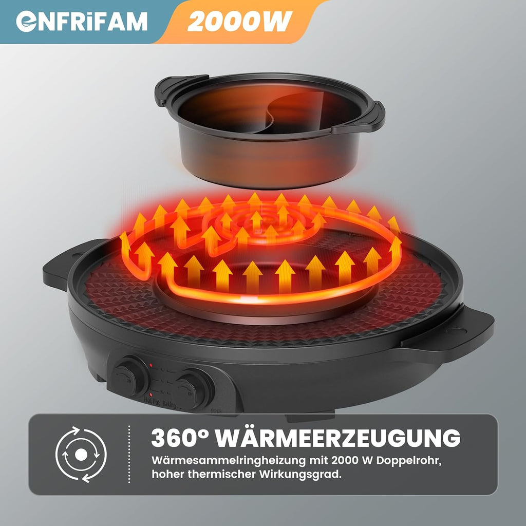 ENFRIFAM Electric hot pot 2 in 1 with raclette grill 2000 W