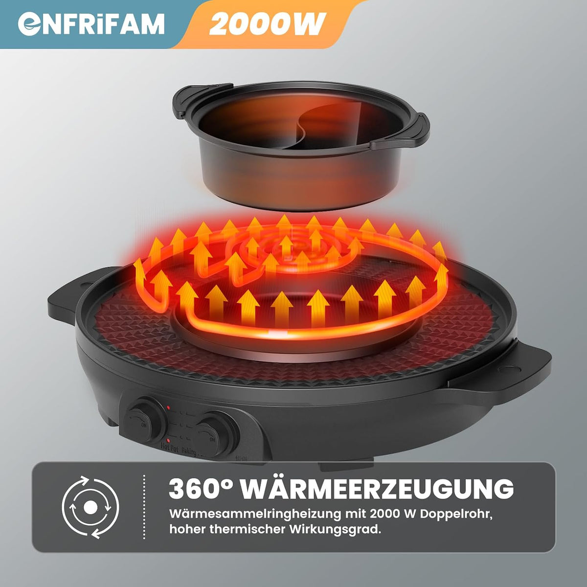 ENFRIFAM Electric hot pot 2 in 1 with raclette grill 2000 W
