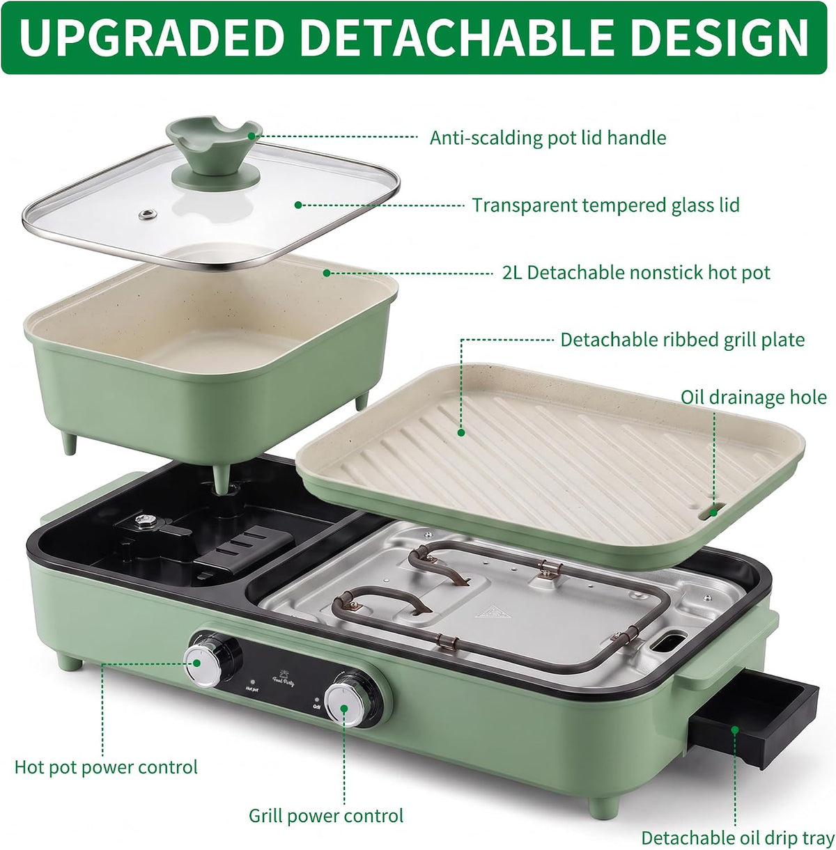 FOOD PARTY Electric hot pot grill 2 in 1 Indoor Korean BBQ 1550 W