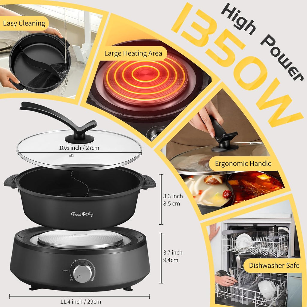 FOOD PARTY Electric hot pot 4L double sided 1350 W
