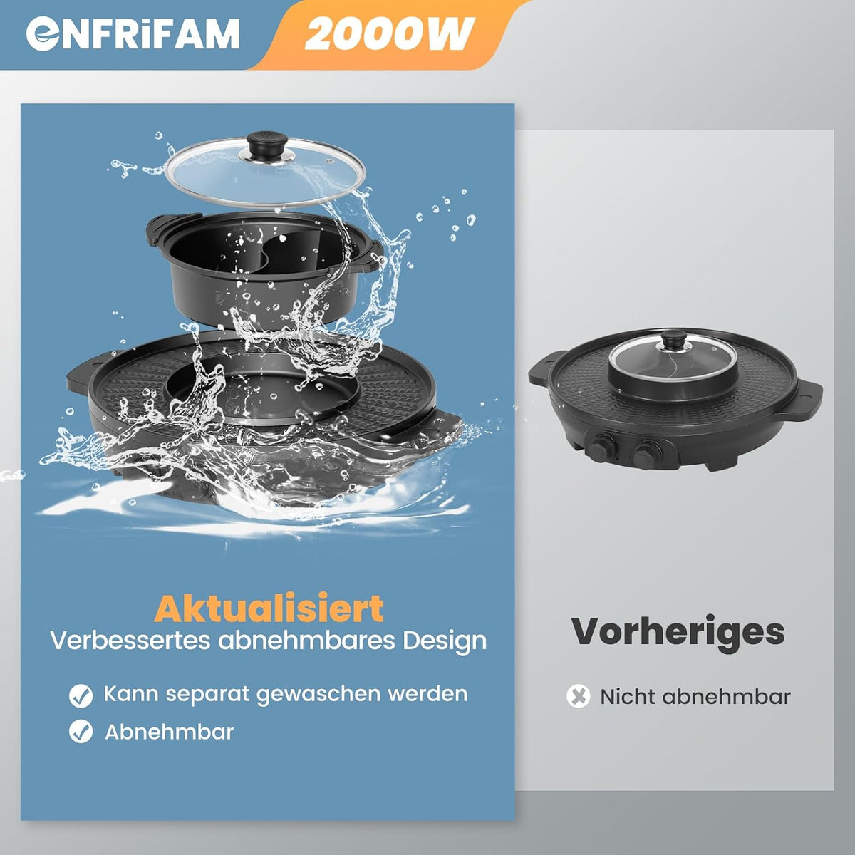 ENFRIFAM Electric hot pot 2 in 1 with raclette grill 2000 W