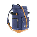 VW COLLECTION BY BRISA Vintage rolltop backpack made of waxed cotton and genuine leather – blue/light brown