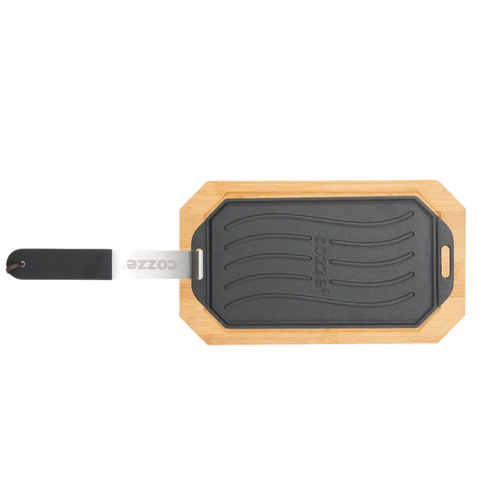 EZOOZA cast iron grill plate with wooden tray and stainless steel handle Cozze 33 x 16.5 cm