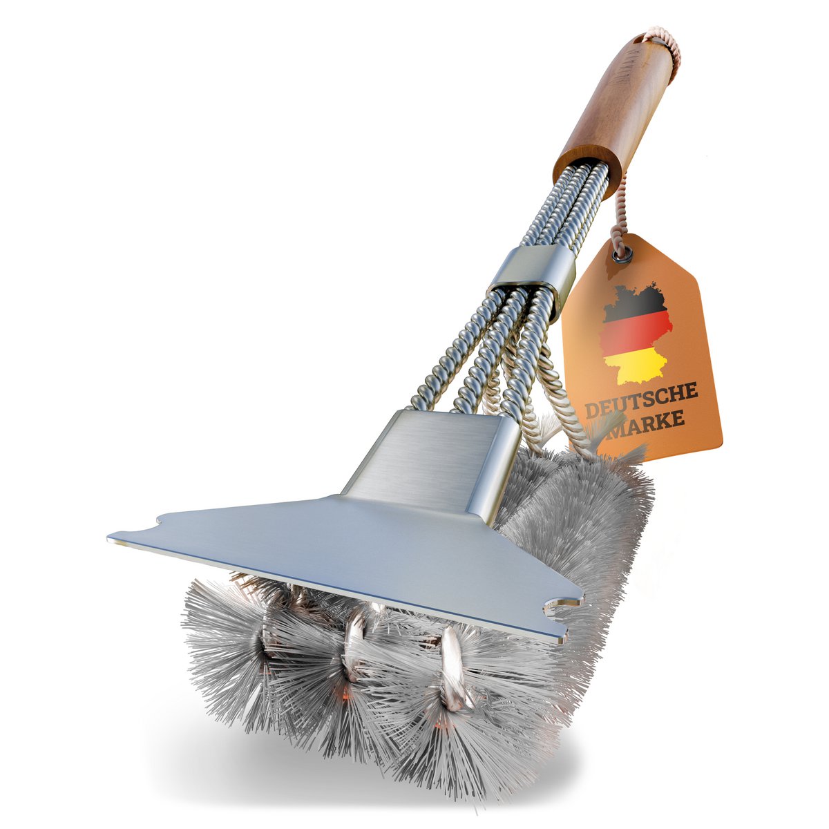 LIKAYA Premium grill brush stainless steel grill brush with acacia wood handle