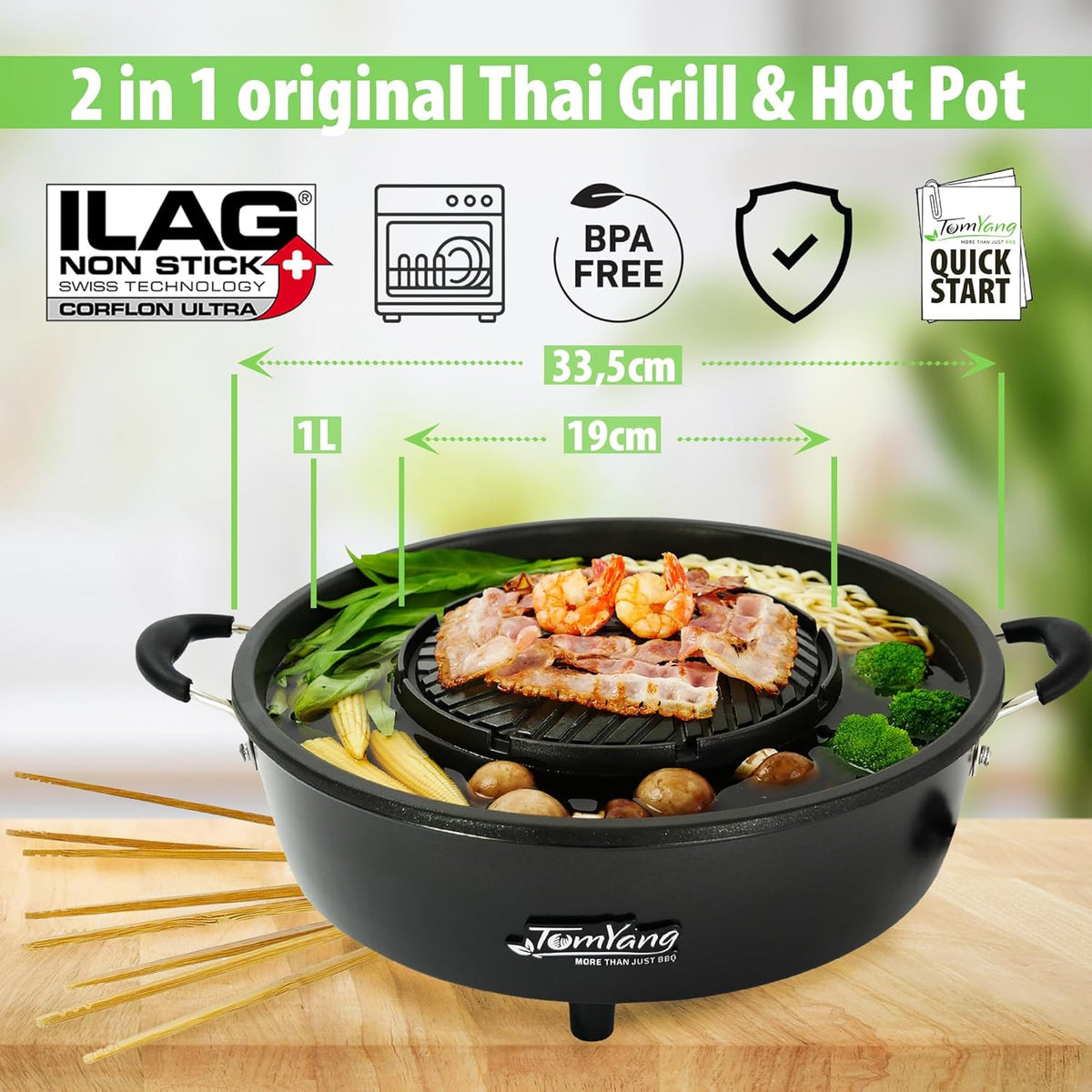 TOMYANG Thai grill and hot pot set with cookbook 1800 W