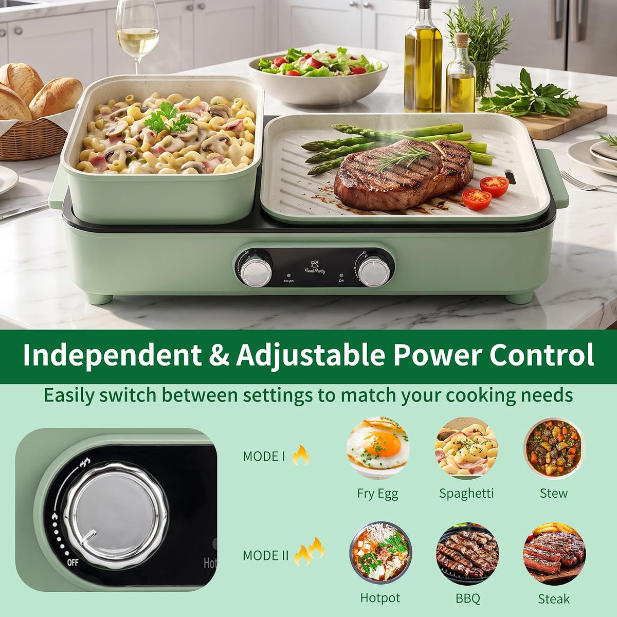 FOOD PARTY Electric hot pot grill 2 in 1 Indoor Korean BBQ 1550 W