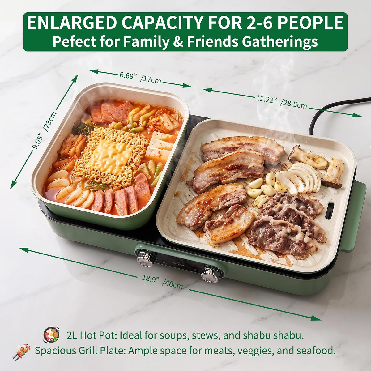 FOOD PARTY Electric hot pot grill 2 in 1 Indoor Korean BBQ 1550 W