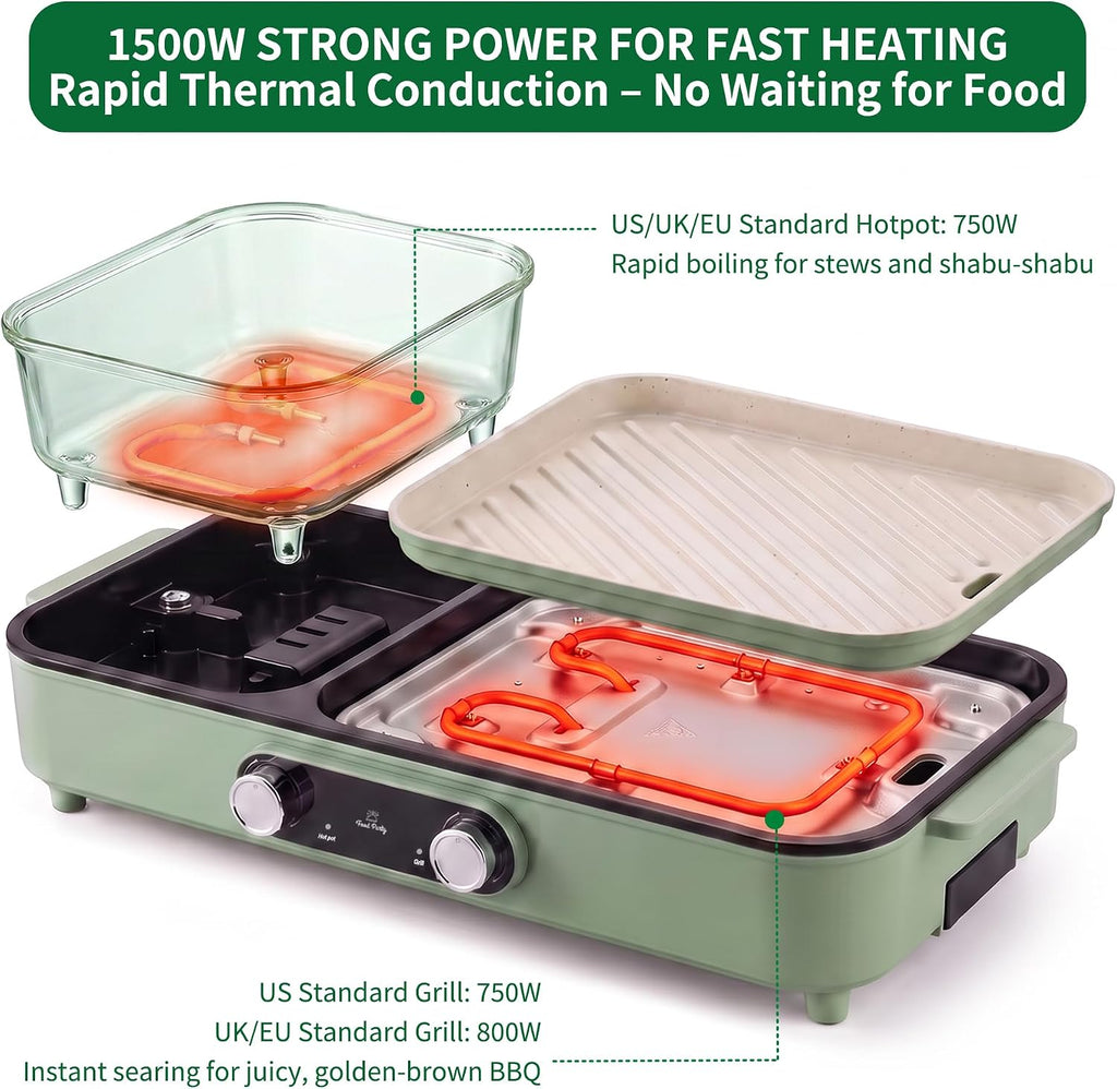 FOOD PARTY Electric hot pot grill 2 in 1 Indoor Korean BBQ 1550 W