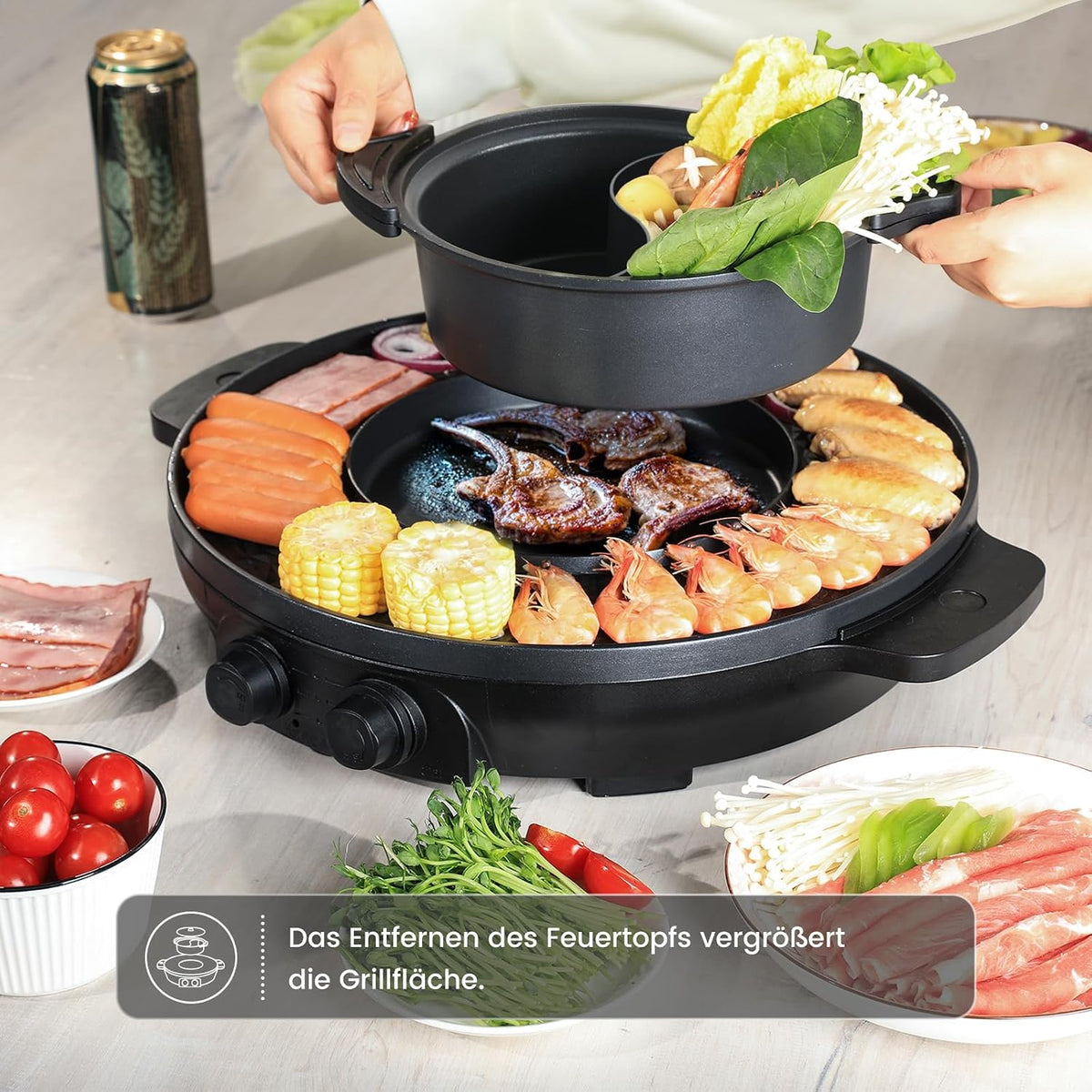 ENFRIFAM Electric hot pot 2 in 1 with raclette grill 2000 W