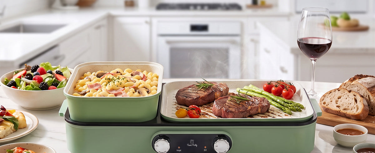 FOOD PARTY Electric hot pot grill 2 in 1 Indoor Korean BBQ 1550 W