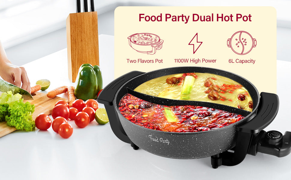 FOOD PARTY Electric hot pot 6L double sided 1200 W