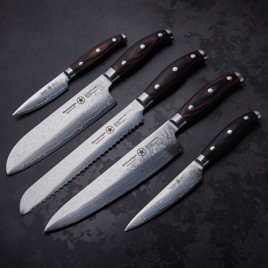 STERNSTEIGER Stahlwaren Damatic 7-piece Damascus knife set with magnetic holder