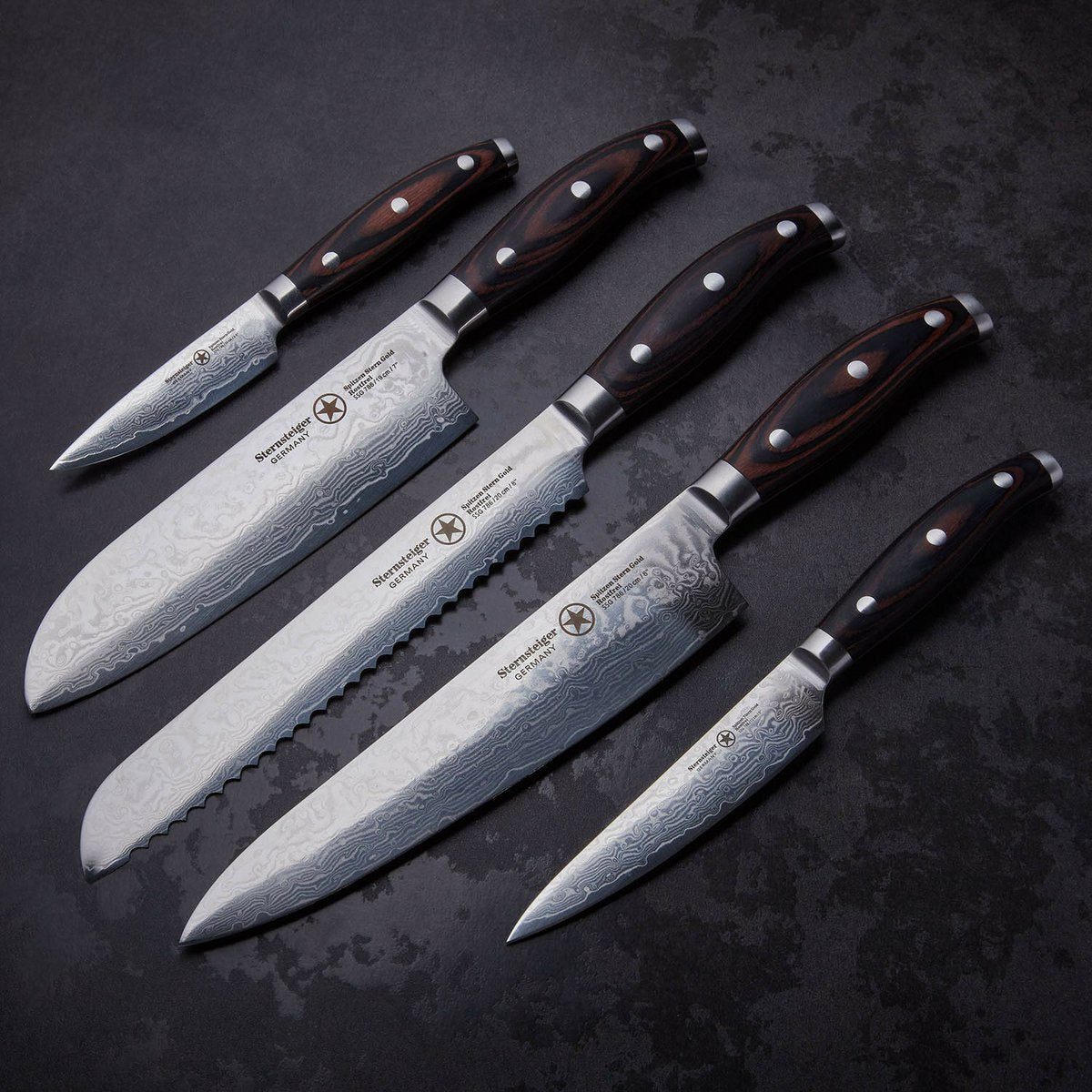 STERNSTEIGER Stahlwaren Damatic 7-piece Damascus knife set with magnetic holder