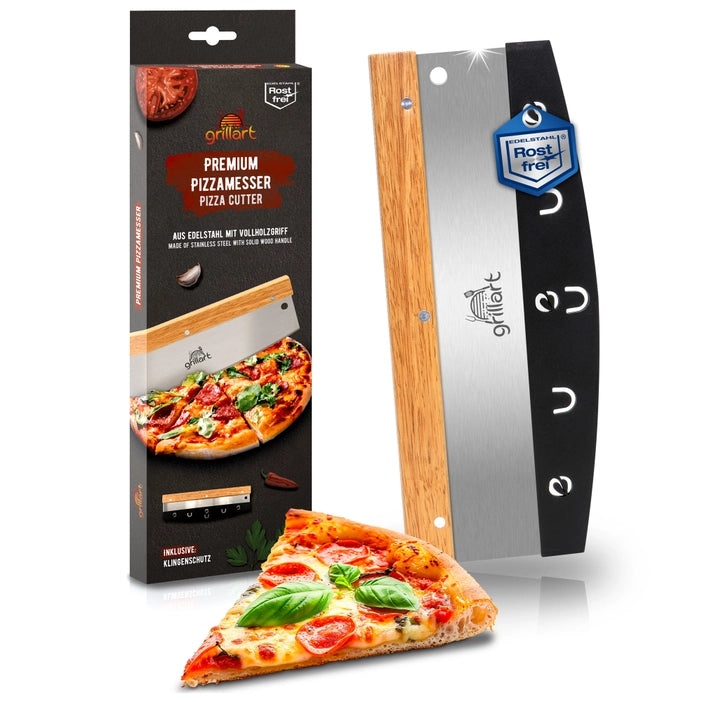 GRILLART Premium pizza cutter made of stainless steel with wooden handle