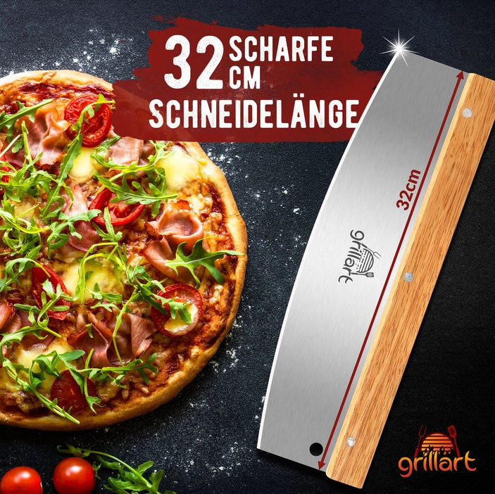 GRILLART Premium pizza cutter made of stainless steel with wooden handle