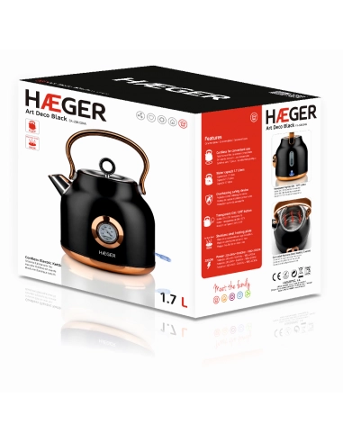 HAEGER Art Deco Black electric kettle in stainless steel 1.7L 2200W