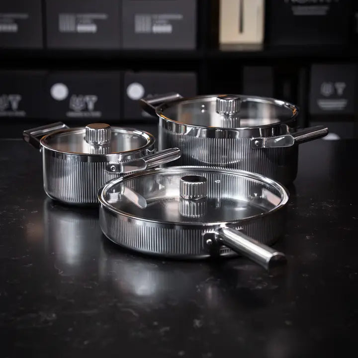 VARGEN & THOR Glima cookware set 3 pieces + 3 lids polished steel