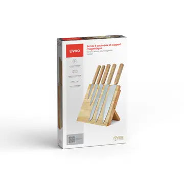 LIVOO Set of 5 knives with magnetic rubberwood holder