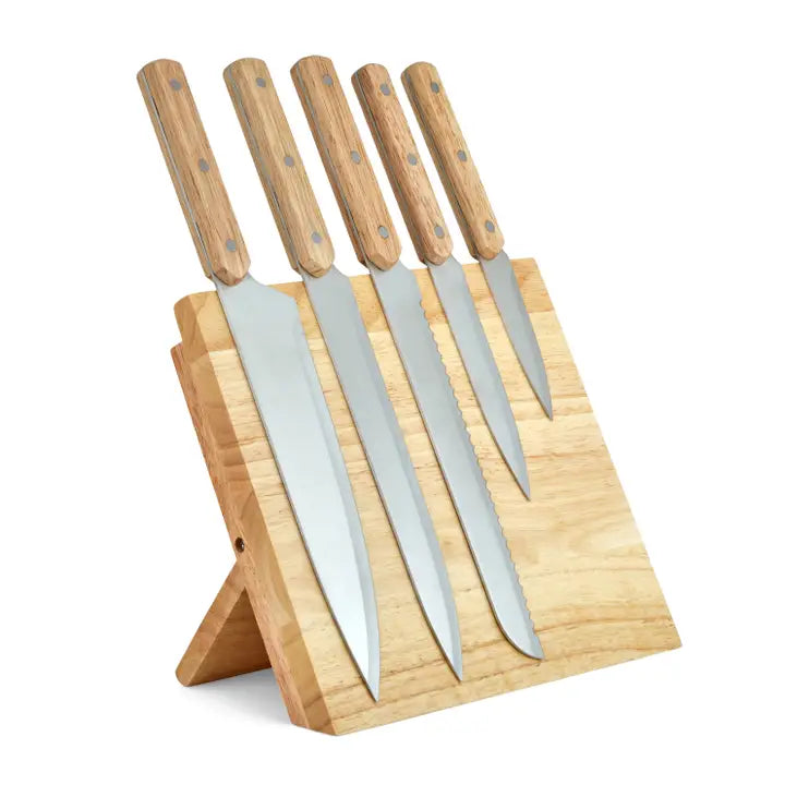 LIVOO Set of 5 knives with magnetic rubberwood holder