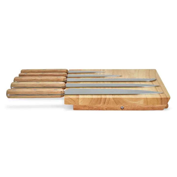 LIVOO Set of 5 knives with magnetic rubberwood holder