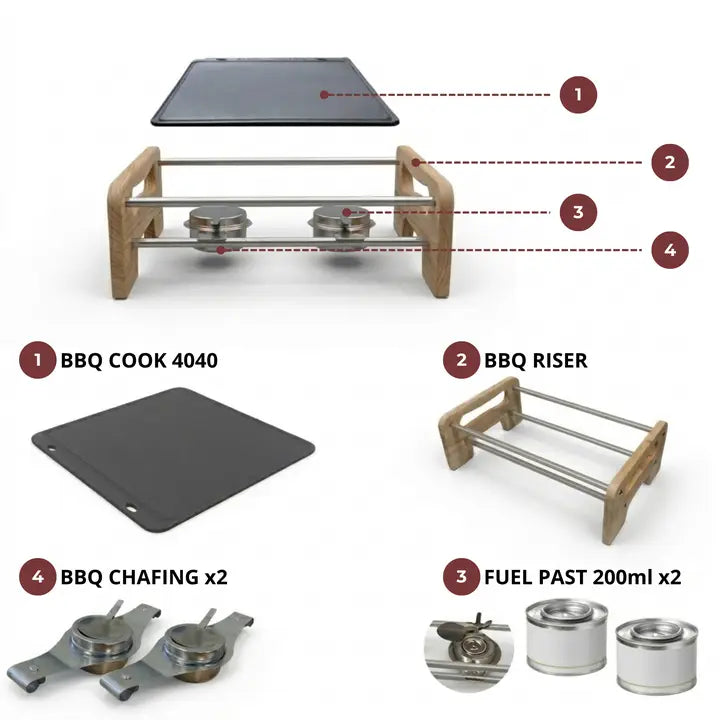 LUNAWAY Bbq Riser Kit: Enameled cast-iron plate with support