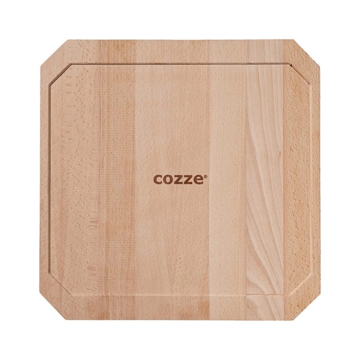 EZOOZA cast iron grill plate with wooden tray and removable steel handle Cozze 30 x 30 cm