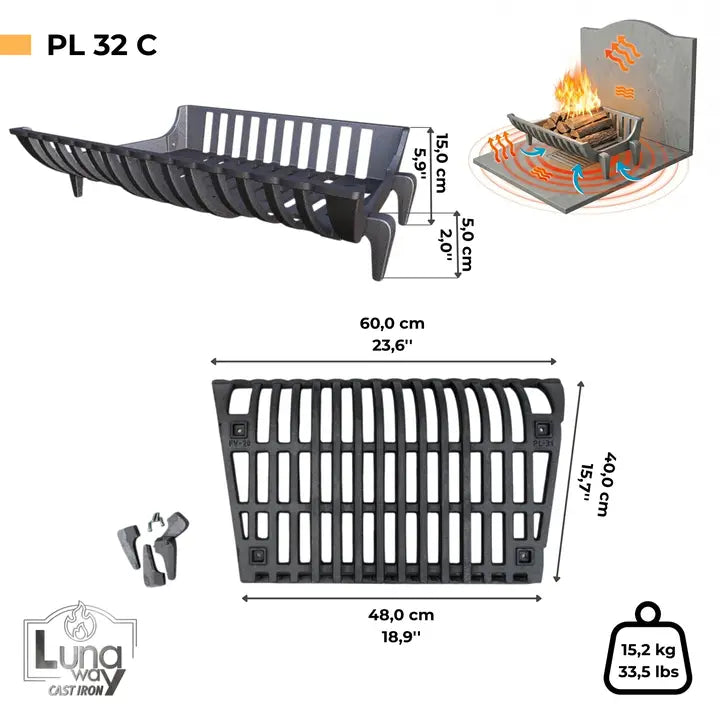 LUNAWAY Cast-iron log holder and brazier for fireplaces and stoves