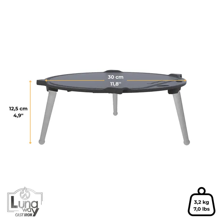 LUNAWAY Bbq Grate Plate 300: Circular cast-iron plate and grate