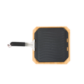 EZOOZA cast iron grill plate with wooden tray and removable steel handle Cozze 30 x 30 cm