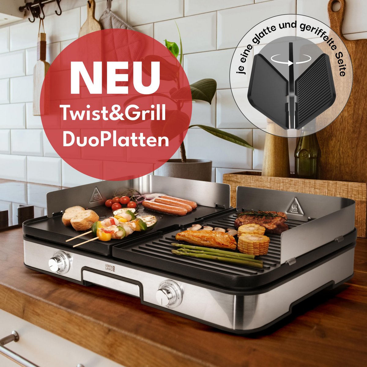 LEBENLANG Electric table grill – electric grill with accessories