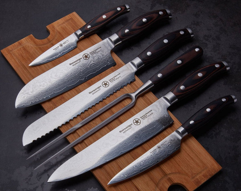 STERNSTEIGER Stahlwaren Damatic 7-piece Damascus knife set with magnetic holder