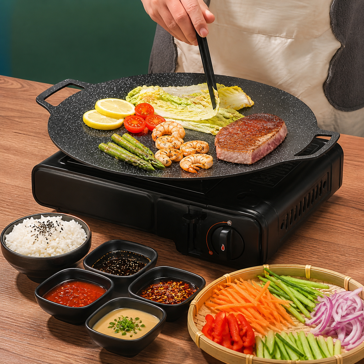 Kosun Korean Style Large Non-Stick Iron Griddle Skillet for Induction & Outdoor Cooking 38 cm