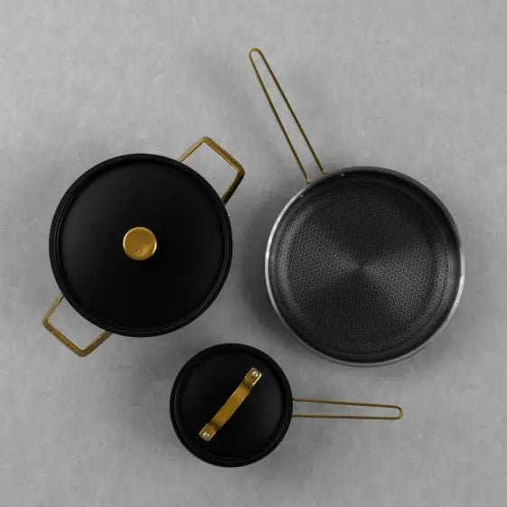 VARGEN & THOR Arvet.2 cookware set matte black & brass 3 pieces
