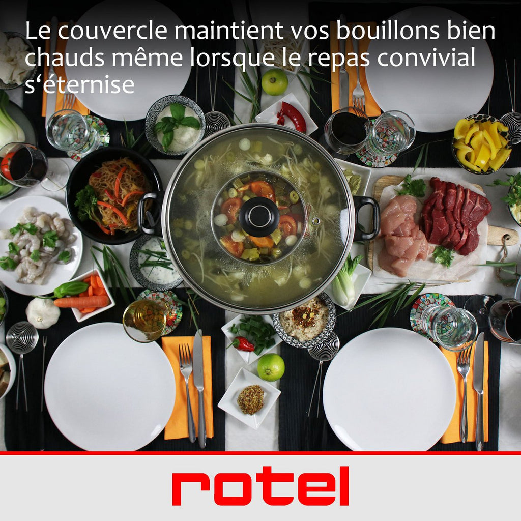 ROTEL 2-compartment Chinese fondue set with forks and strainers