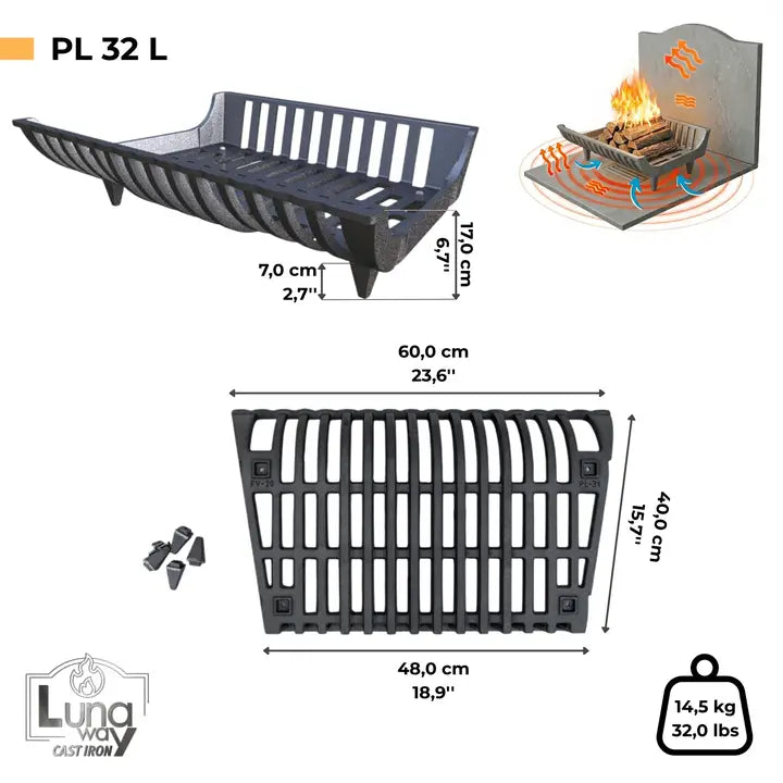 LUNAWAY Cast-iron log holder and brazier for fireplaces and stoves