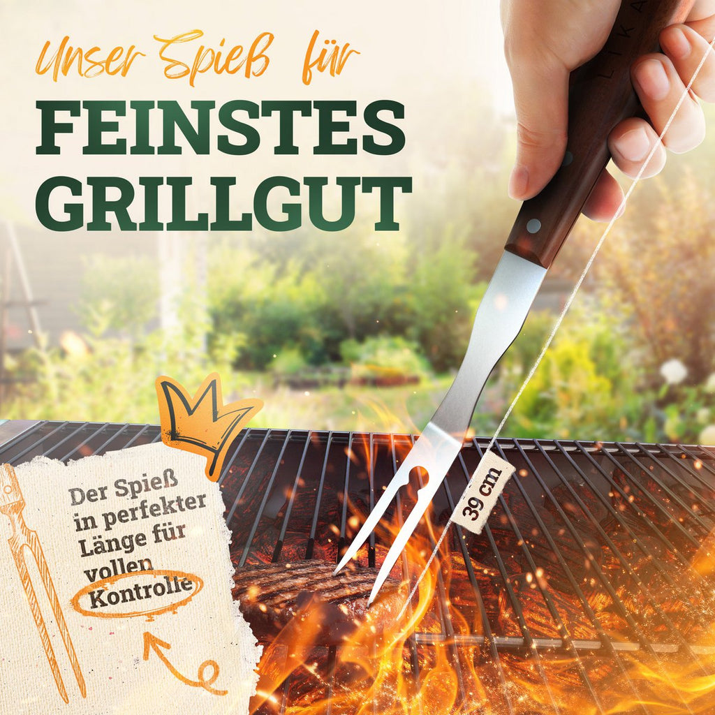 LIKAYA Premium grill brush stainless steel grill brush with acacia wood handle