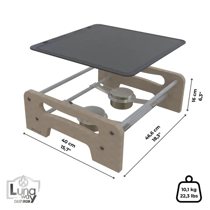 LUNAWAY Bbq Riser Kit: Enameled cast-iron plate with support