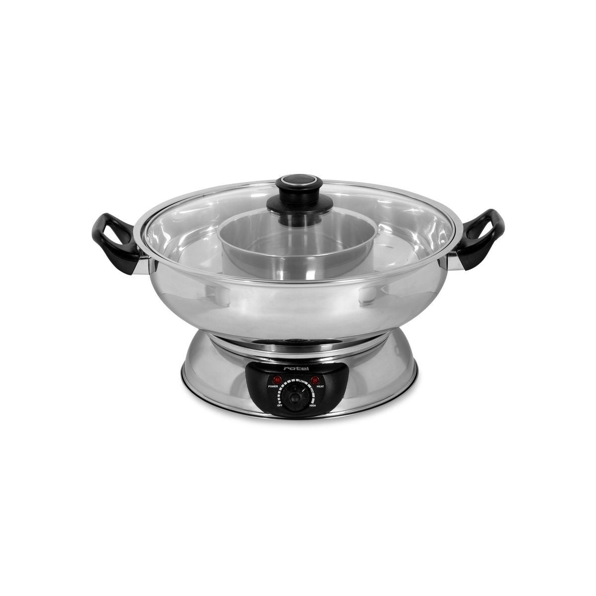 ROTEL 2-compartment Chinese fondue set with forks and strainers